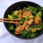 Tempeh Vegetable Stir-fry with Ginger Soy Sauce in bowl