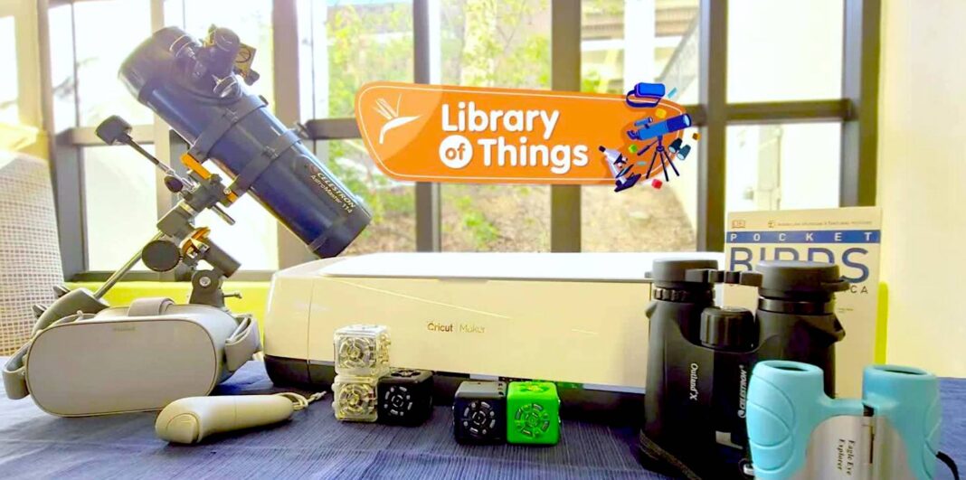 telescope, binoculars and other items at the library of things