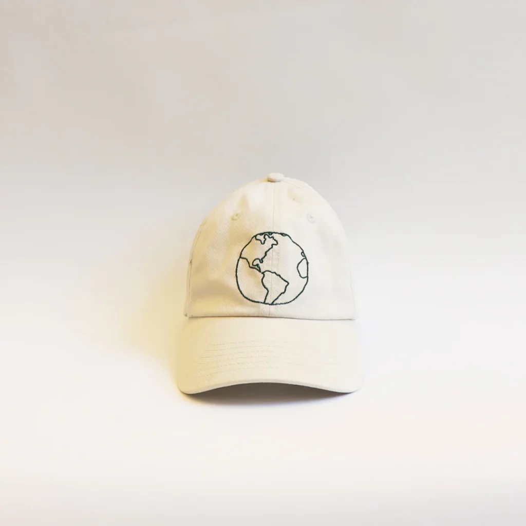 Package Free Shop white cotton hat with earth logo