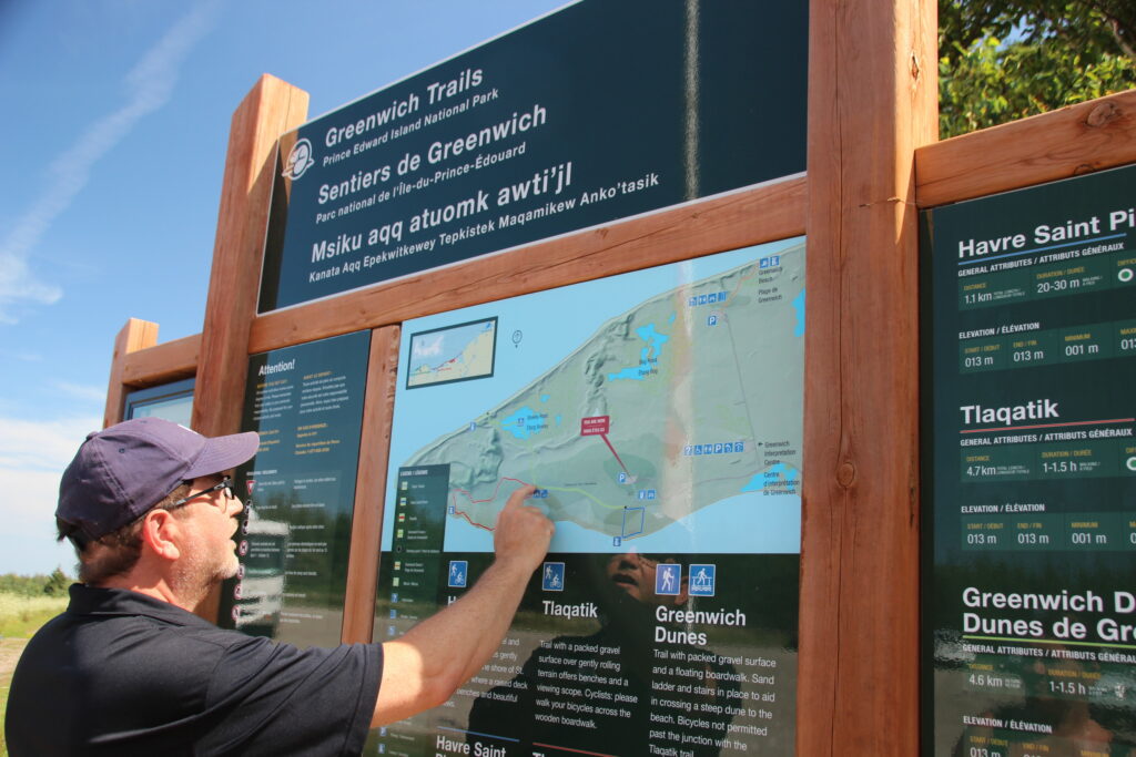 Trail map signage in PEI National Park