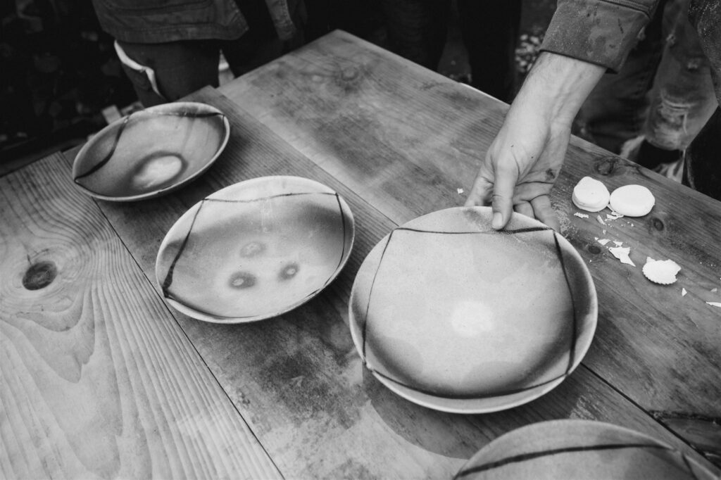 pottery bowls on table