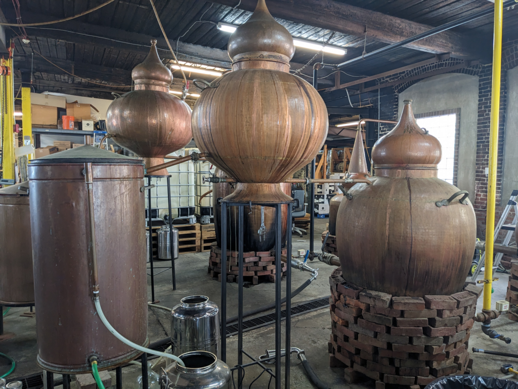 Copper pot stills.
