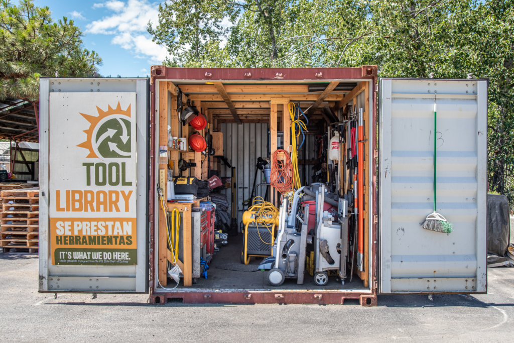 A storage shed is Methow Recycles's tool library.