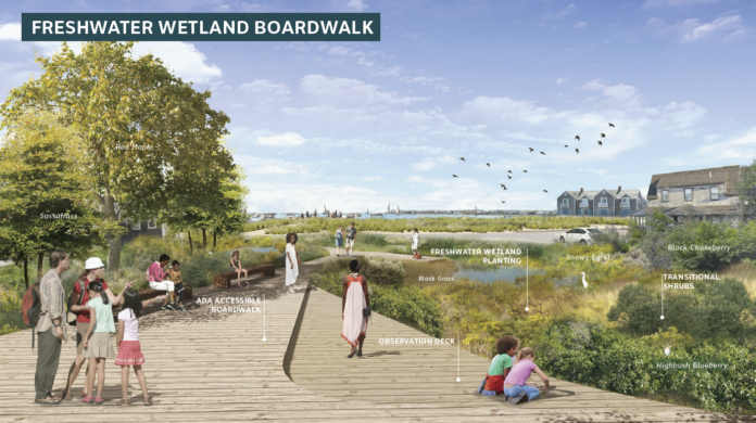A rendering of a coastal resilience boardwalk