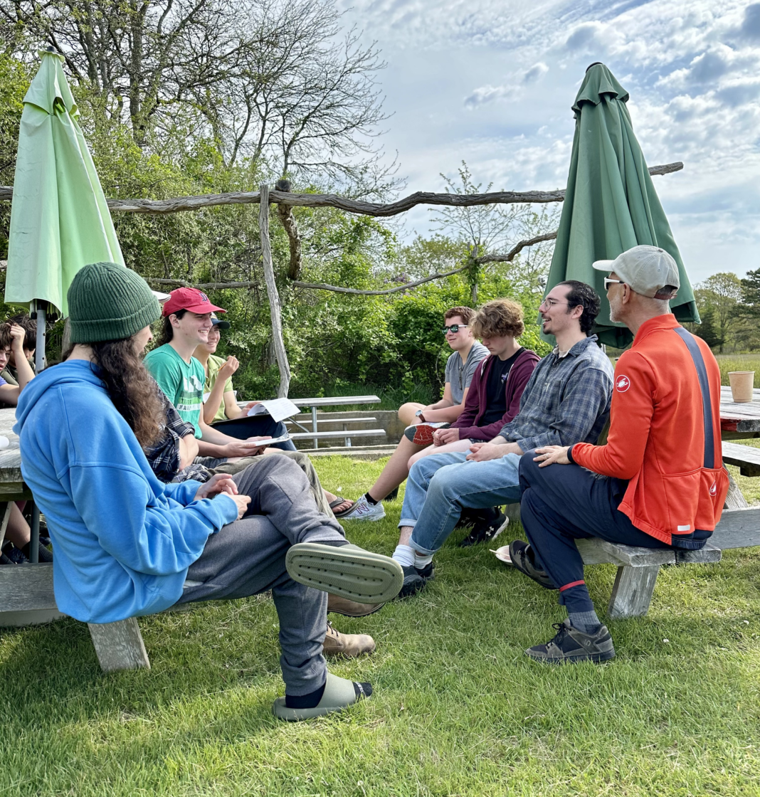 Students at the climate summit sitting at a table.