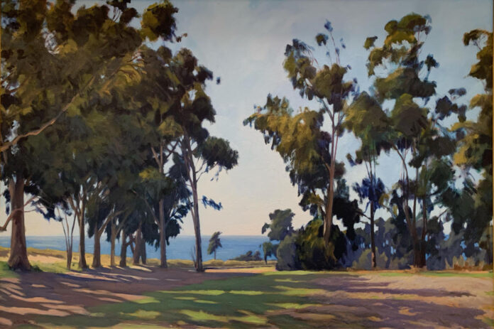 painting of trees and view to ocean