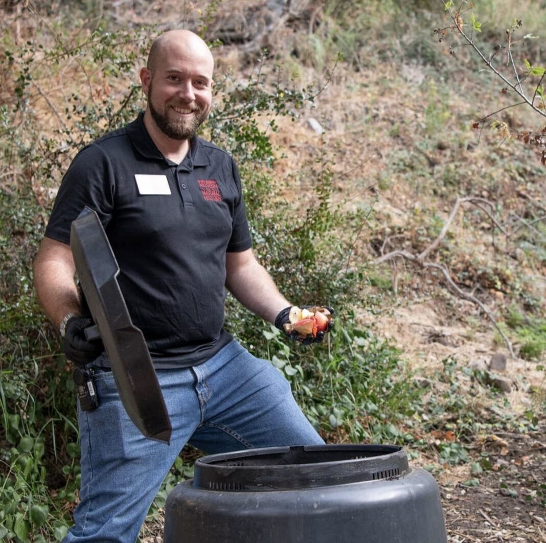 Kevin Genovese composts at the Santa Barbara Museum of Natural History