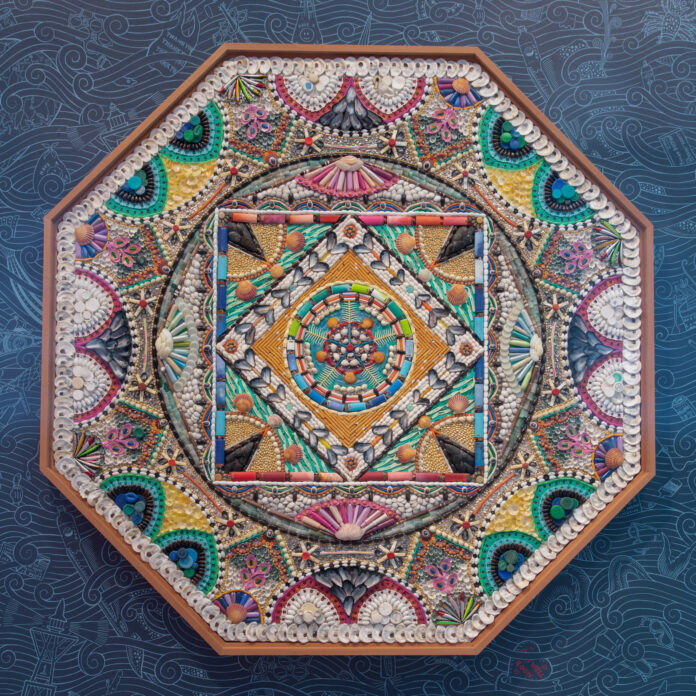 colorful sailor's valentine created with trash pieces