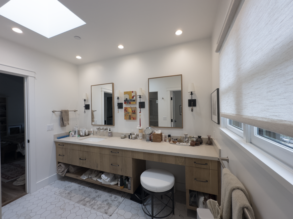 skylights in a bright bathroom