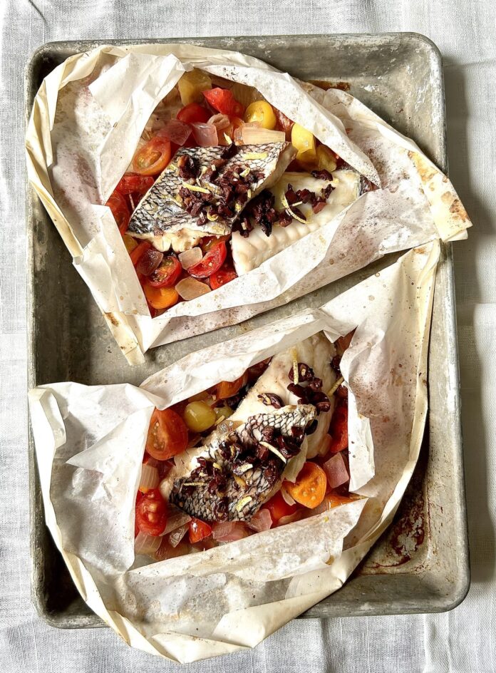 parchment wrapped white fish