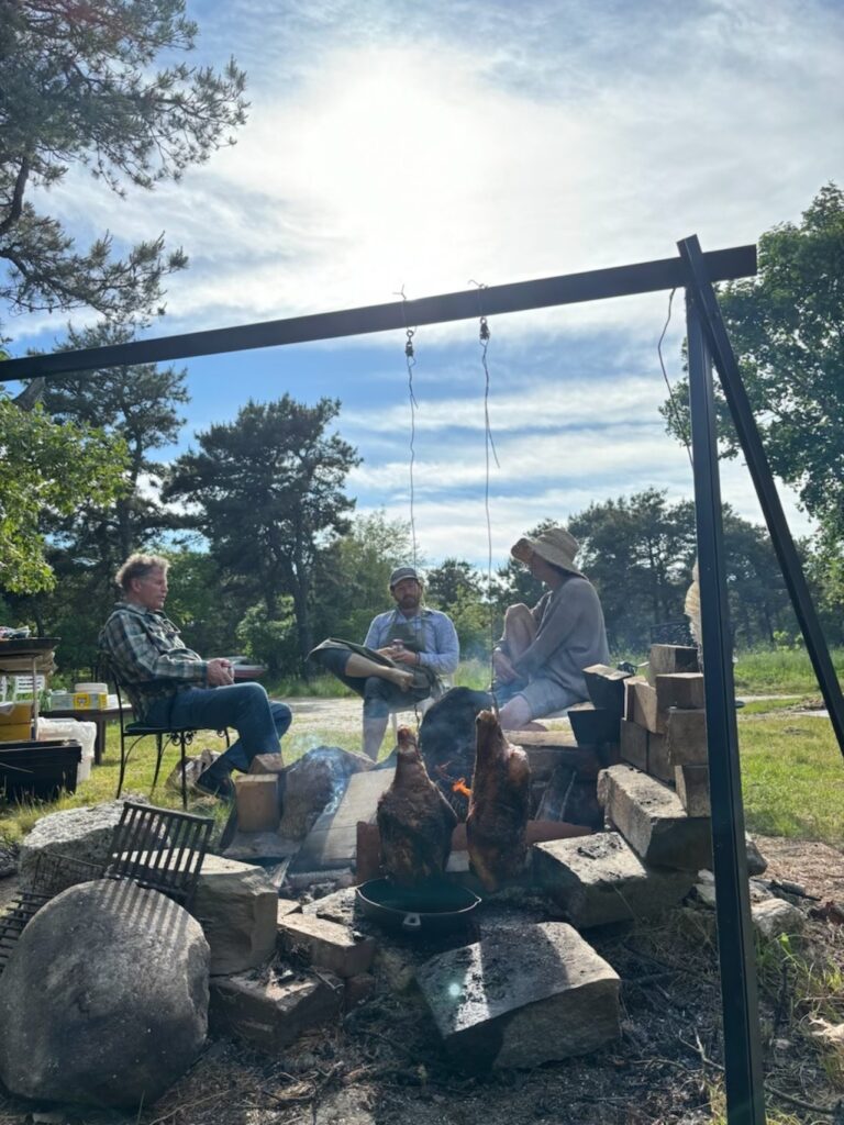 people on swing set on farm