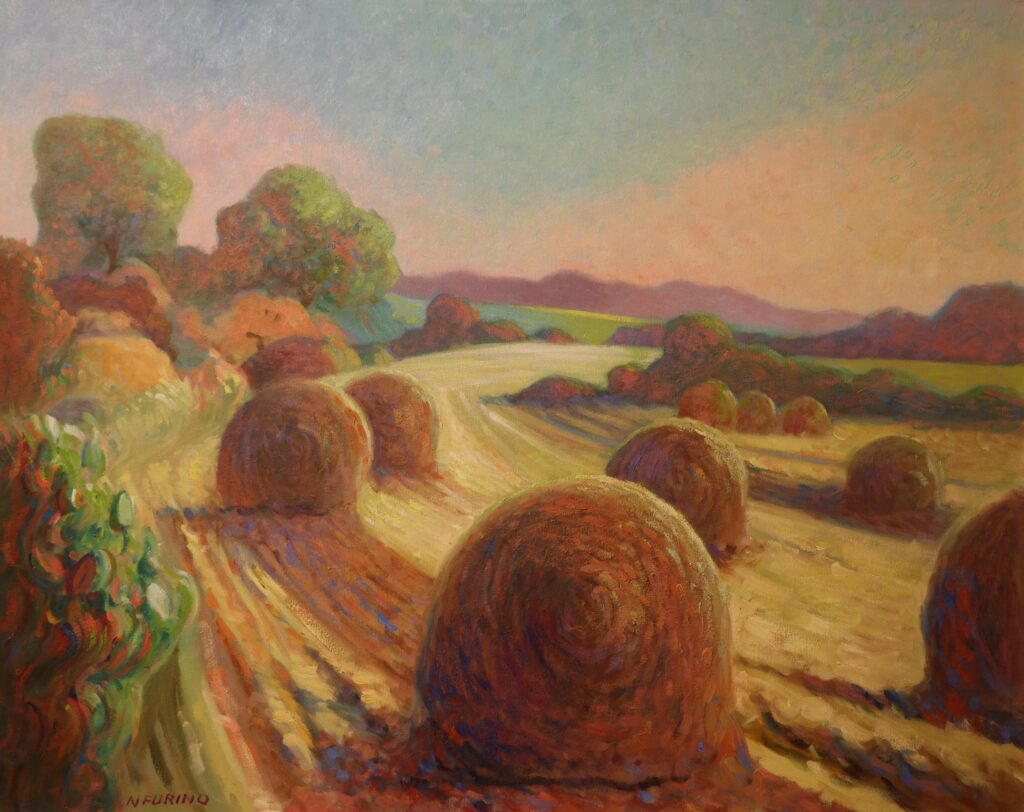 oil painting of hay bales