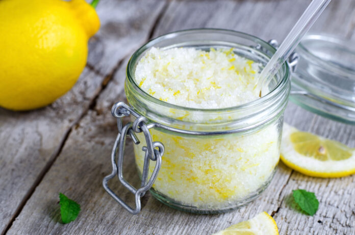 yellow lemon scrub in a jar