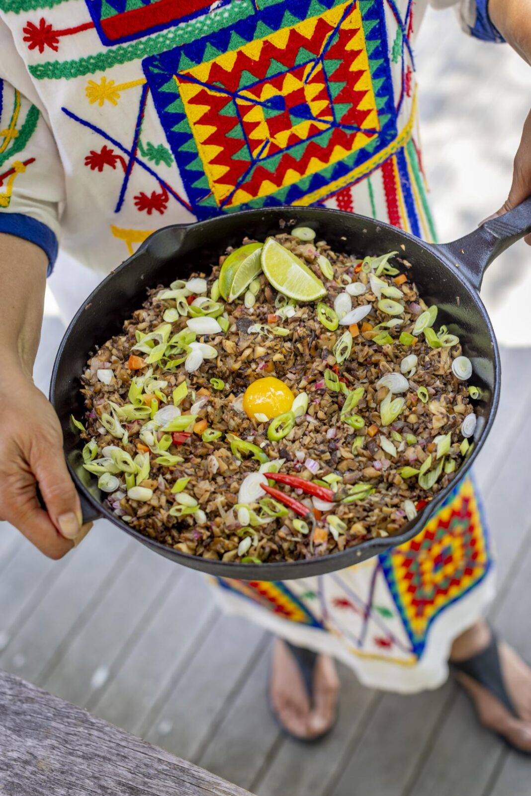 mushroom sisig in a pan