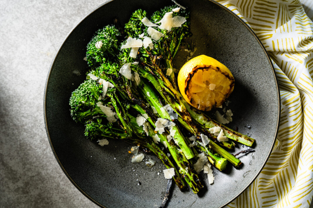 prepared grilled broccolini in bowl