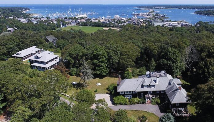 aerial view of inn and lagoon pond