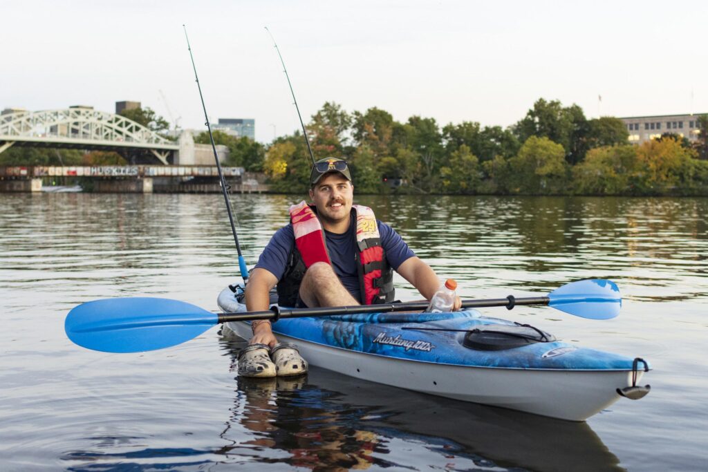 a man fishing in a boat