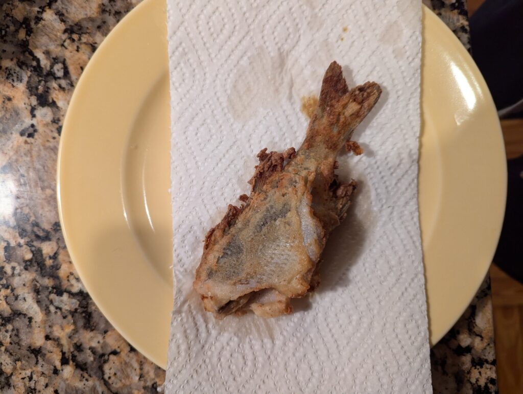 a cooked fish on a plate