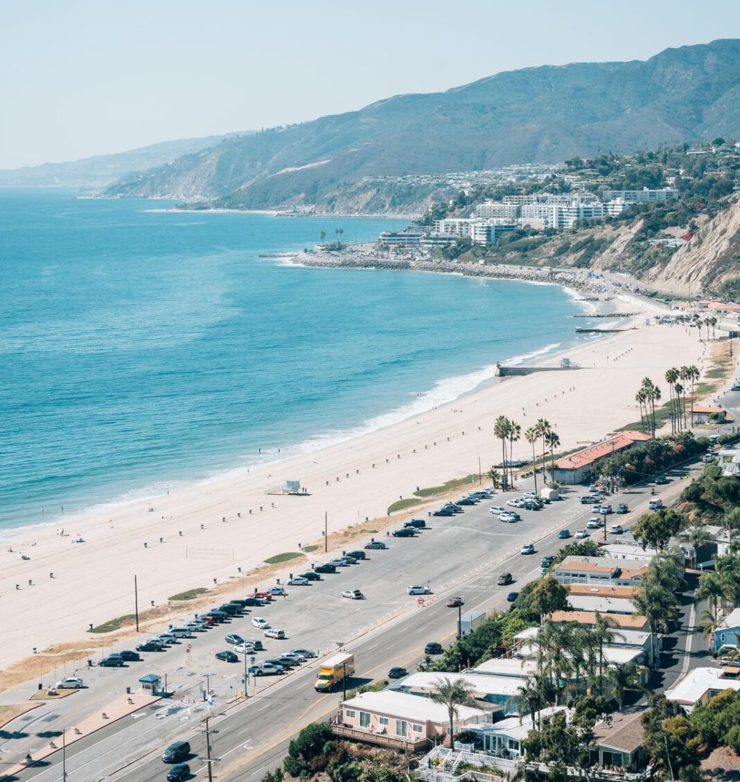 aerial photo of homes and beach in pacific palisades
