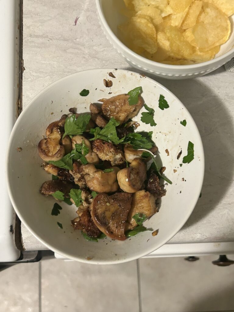 prepared sauteed lion's mane mushrooms