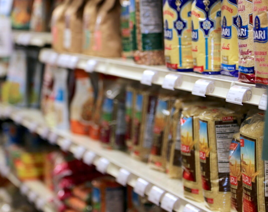 food on grocery shelves