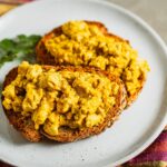 tofu scramble on toast on plate