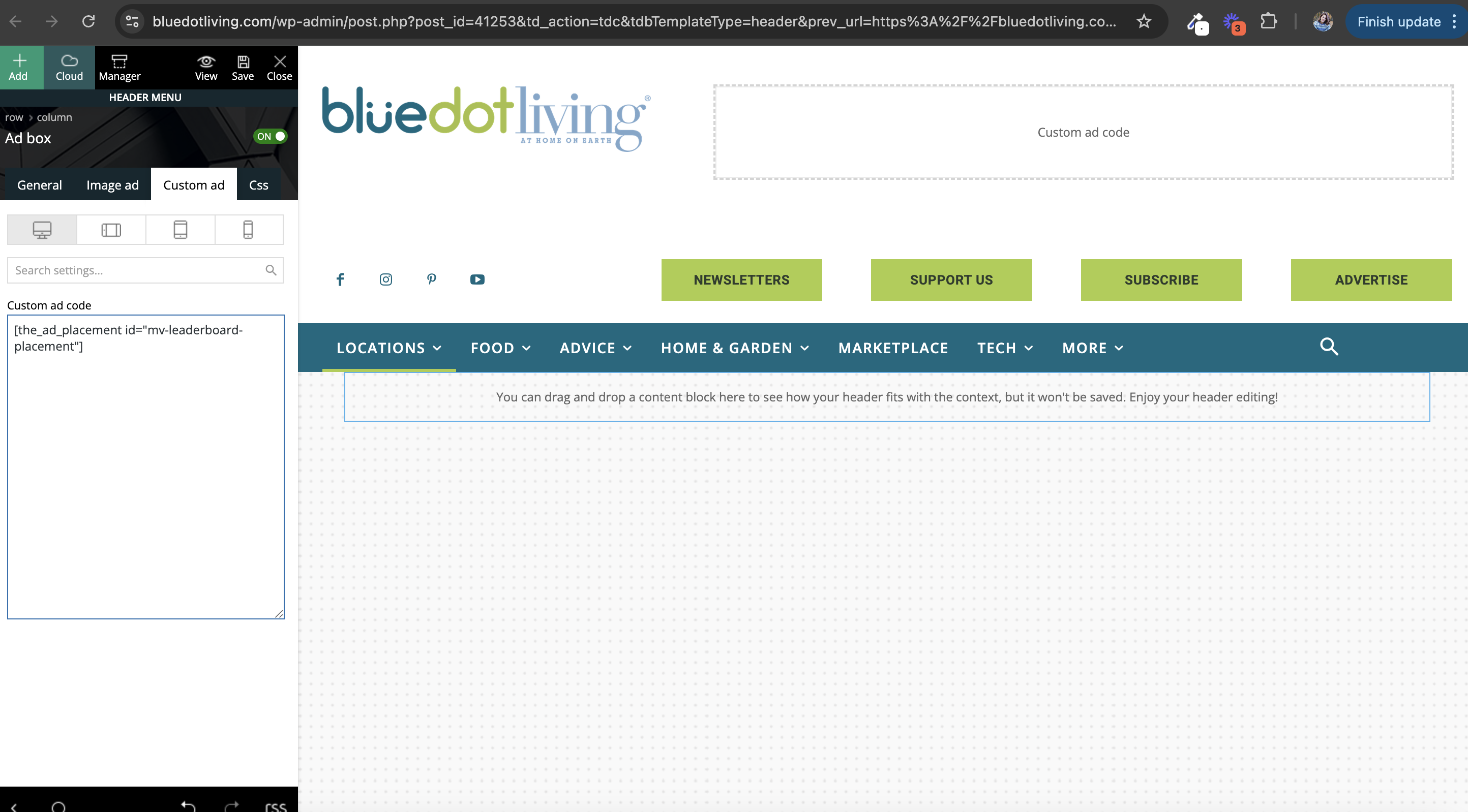 Header in Tag Div Composer Displays Fine