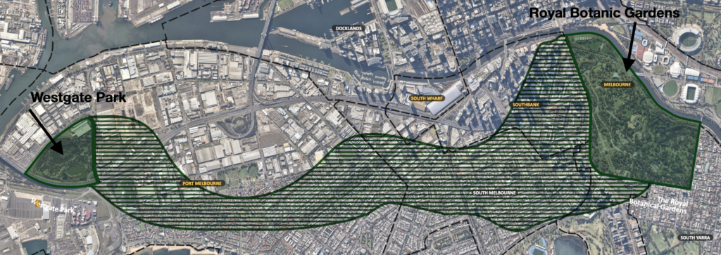 A map of the Royal Botanic Gardens in Melbourne Australia.