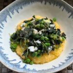 nettle-topped polenta with peas and chèvre