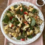 Roasted Cauliflower Salad with Kale, Dates, and Pepitas, in a Lemon Vinaigrette