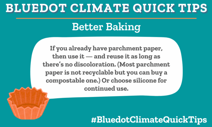 If you already have parchment paper, then use it — and reuse it as long as there’s no discoloration. (Most parchment paper is not recyclable but you can buy a compostable one.) Or choose silicone for continued use. Using what you already have is always the greener choice, but once your parchment paper is discolored and no longer reusable, switch to Silpat mats.