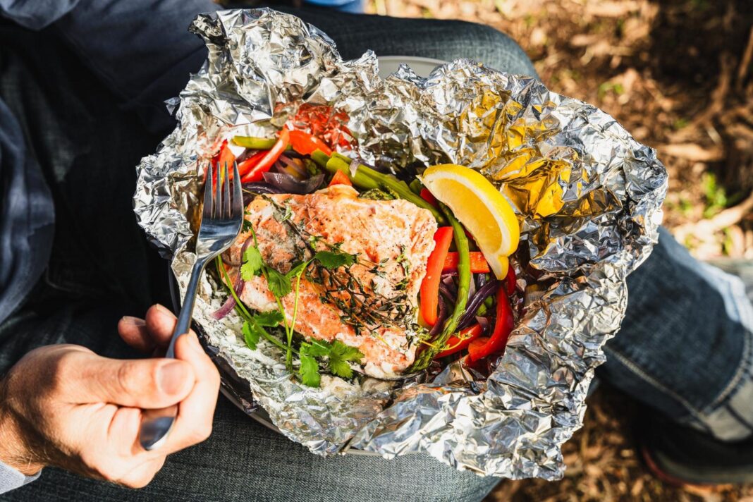 camp foil packet including protein and veggies