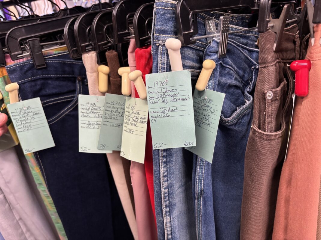 a rack of vintage jeans at Starday Vintage Too