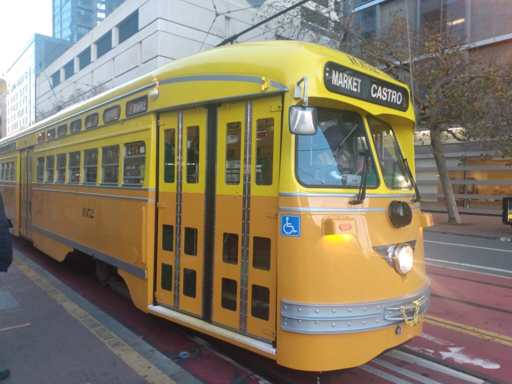 vintage yellow streetcar in San Francisco 