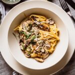 plant-based mushroom pasta in a bowl
