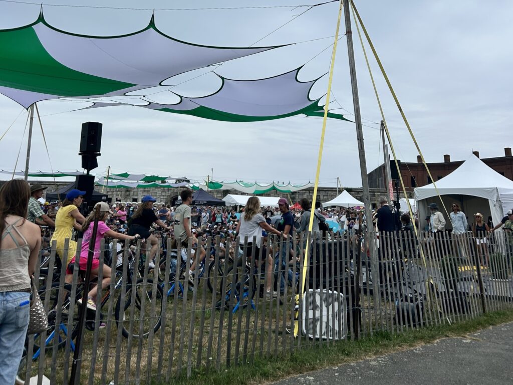 the view from behind the bike-powered stage