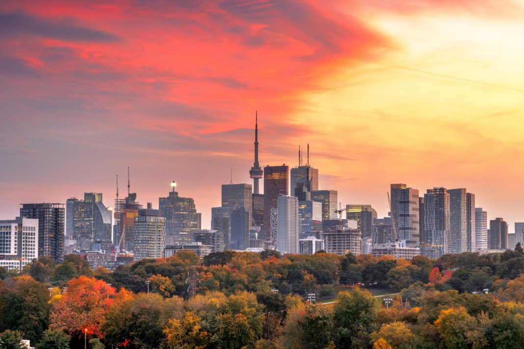Toronto park and cityscape at dusk
