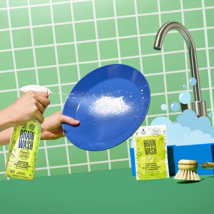 a plate being cleaned by brainwash