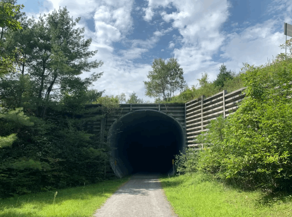 an underground passage beneath I-91 on the Lamoille Valley Rail Trail