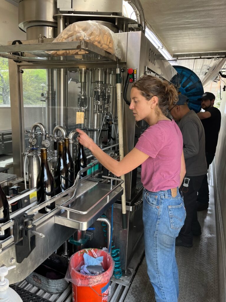 wynee sargeant helps bottling Matilija Wines