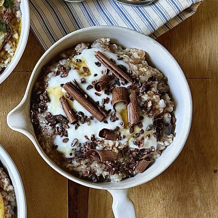 sweet porridge topping with chocolate, honey, and yogurt