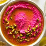 beat hummus served with veggies