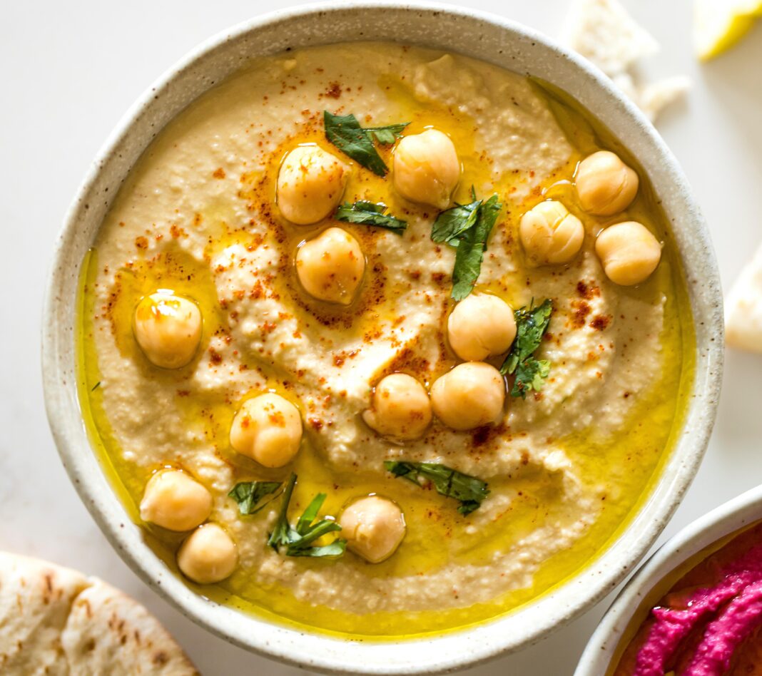 classic hummus served in a bowl