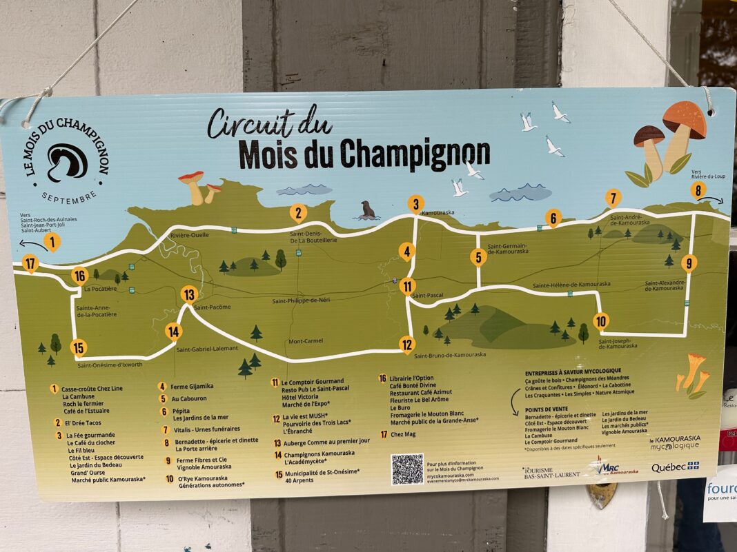 mushroom month sign at cote est kamouraska