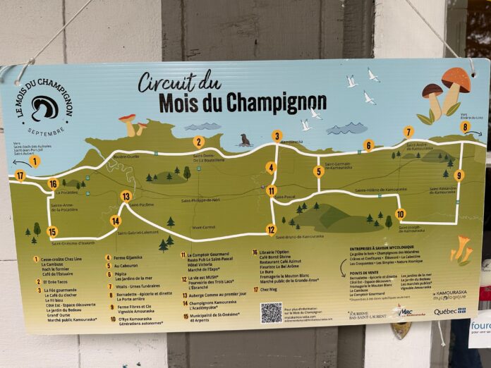 mushroom month sign at cote est kamouraska