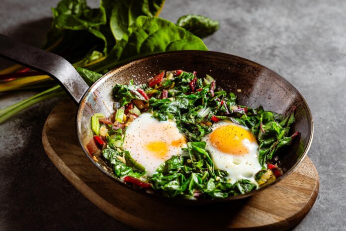 fried eggs with chard