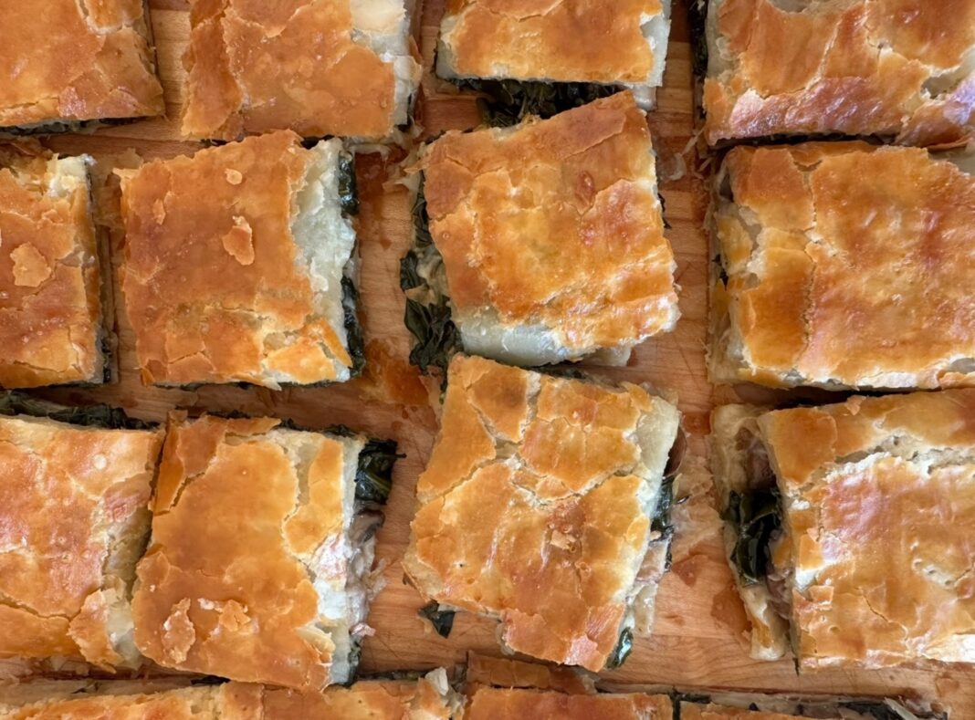 kale, mushroom, and fontina slab pie