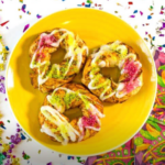 three mini vegan king cakes