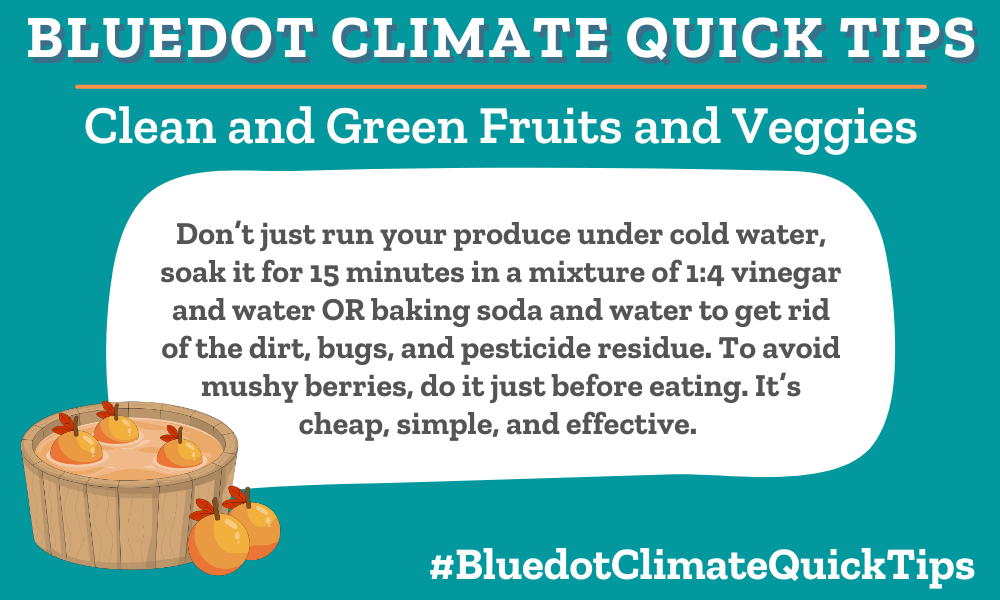Don’t just run your produce under cold water, soak it for 15 minutes in a mixture of 1:4 vinegar and water OR baking soda and water to get rid of the dirt, bugs, and pesticide residue. To avoid mushy berries, do it just before eating. It’s cheap, simple, and effective. 