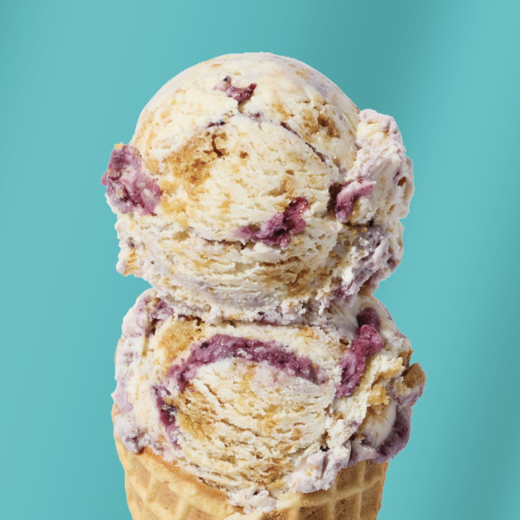 peanut butter and jelly pound cake on a cone